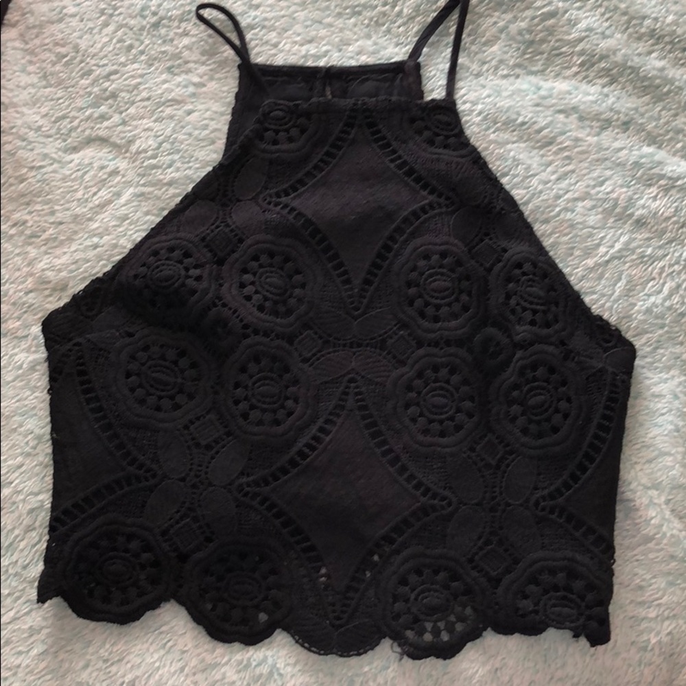 Black crocheted semi crop top